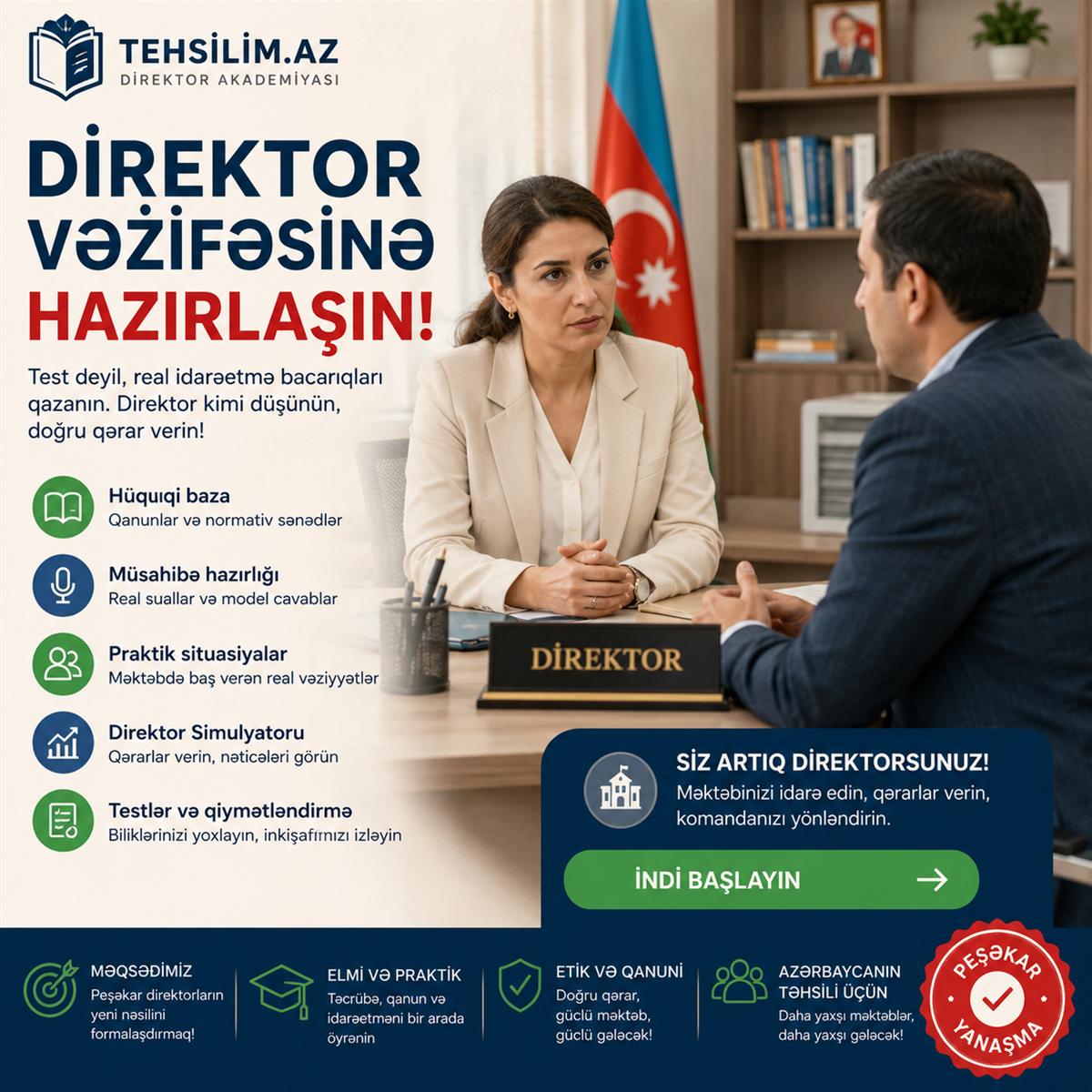 Direktor vəzifəsinə hazırlıq üçün müsahibə vizualı